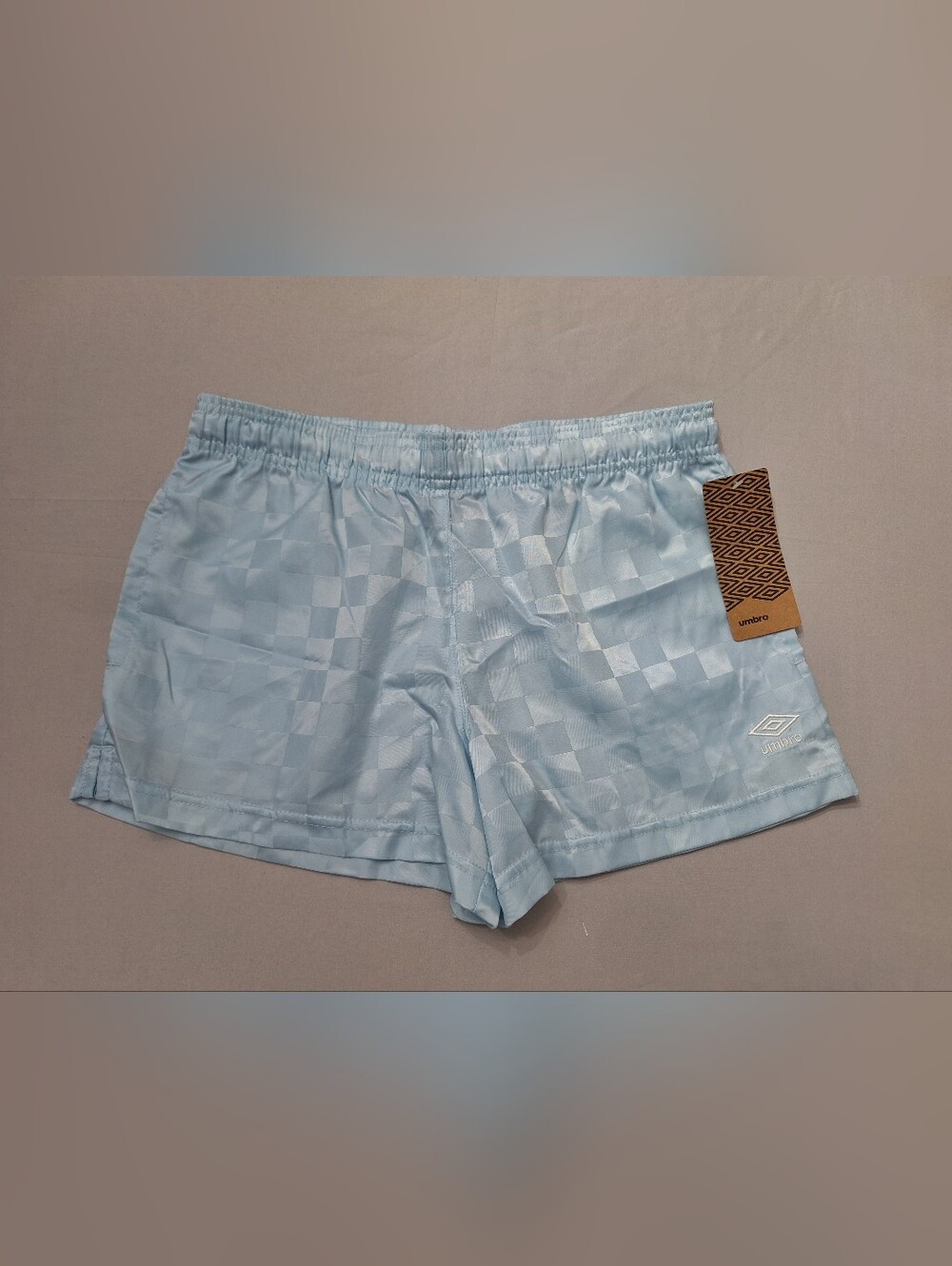 Umbro Light Ice Blue Checkered Athletic Shorts, Soccer, Sport, Lightweight